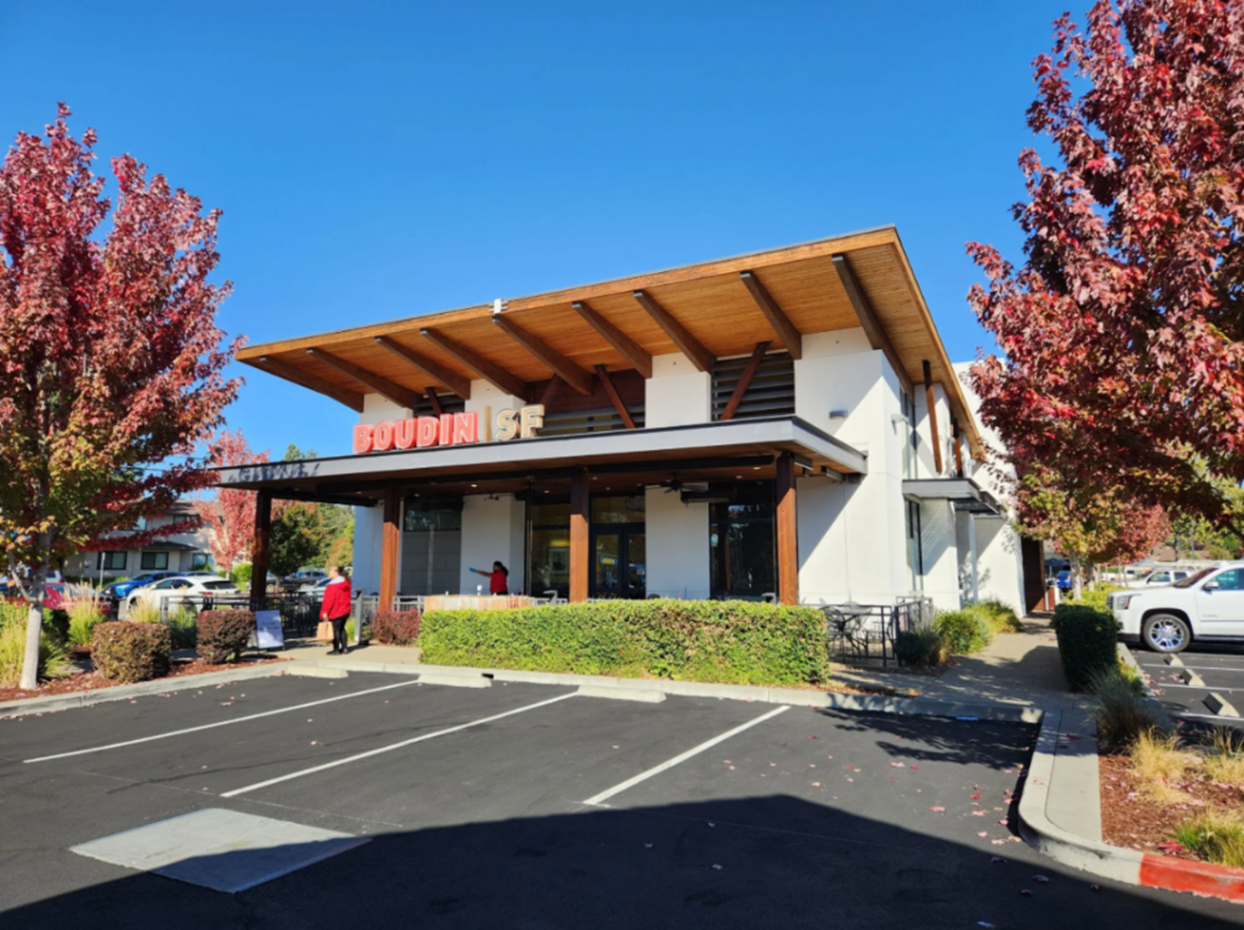 The newly painted exterior of a restaurant in Montgomery Village.