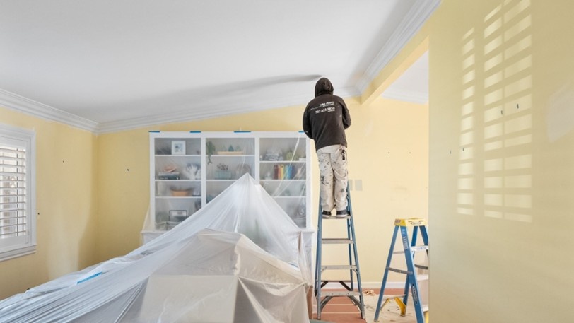 The interior of a home being professionally painted