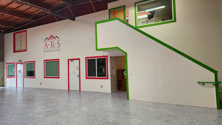 The interior of a commercial building that has been newly painted.